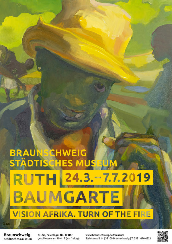 Plakat zur Ausstellung "RUTH BAUMGARTE - Vision Afrika. Turn of the fire"