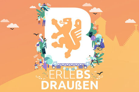 Weißes B und bunte Grafiken, ErleBS draußen