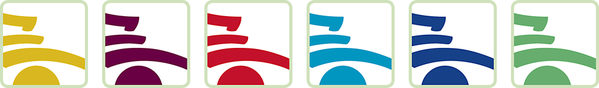 Grafisches Logo in 6 Farben für Frauen im Netz - eine Frau, die über einen Kreis springt (Wird bei Klick vergrößert)