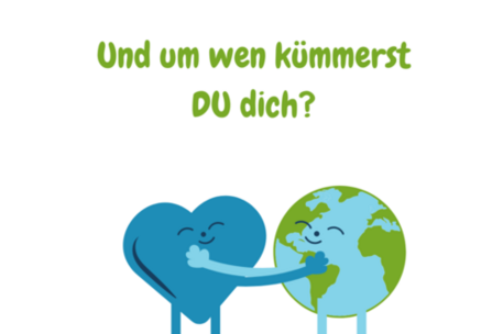 weißes Bild mit grünem Text und blauen Formen