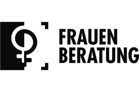 weibliches Zeichen in schwarz-weiß und Text Frauen Beratung