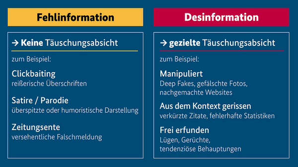 Beispiele von Fehlinformation und Desinformation (Wird bei Klick vergrößert)
