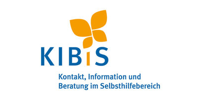 Logo von Kontakt, Information und Beratung im Selbsthilfebereich: KIBiS in Blau und Orange mit stilisierter Blüte