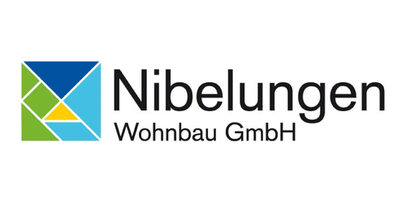 Logo der Nibelungen Wohnbau GmbH mit einem quadratischen Symbol, dass Straßen und Quartiere darstellt