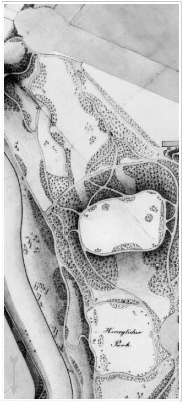 Plan der Okerumflut 1840  (Ausschnitt heutiger Museumpark) (Wird bei Klick vergrößert)