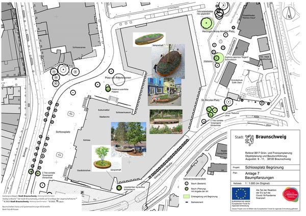 Stadtplanausschnitt "mobiles Grün" im Bereich Schlossplatz (Wird bei Klick vergrößert)