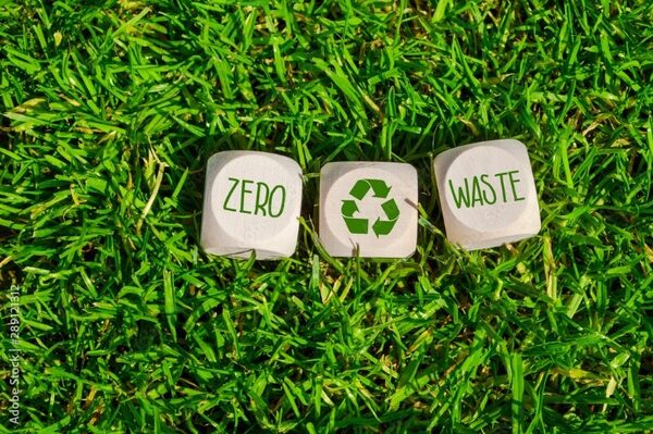 Wiese mit Würfeln und Aufschrift Zero Waste (Wird bei Klick vergrößert)