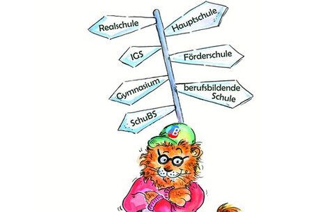 Löwe mit Wegweiser für die Schulformen