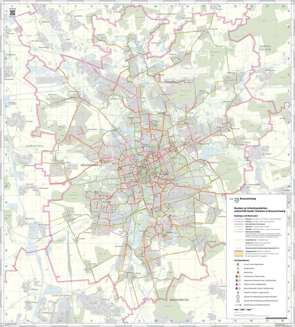 Stadtplan mit den Schulradwegen