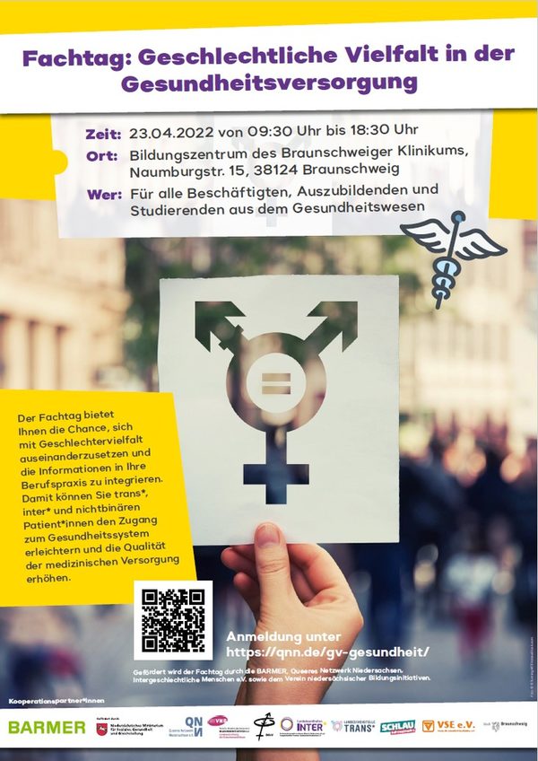 Plakat Fachtag: Geschlechtliche Vielfalt in der Gesundheitsversorgung am 23.04.2022