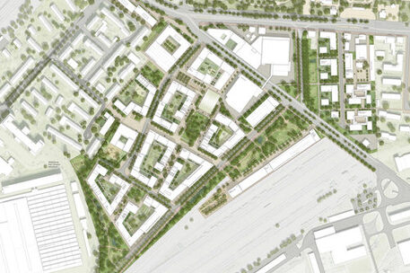 Lageplan urbanes Quartier am Hauptgüterbahnhof 2. Preis - Beitrag 1007