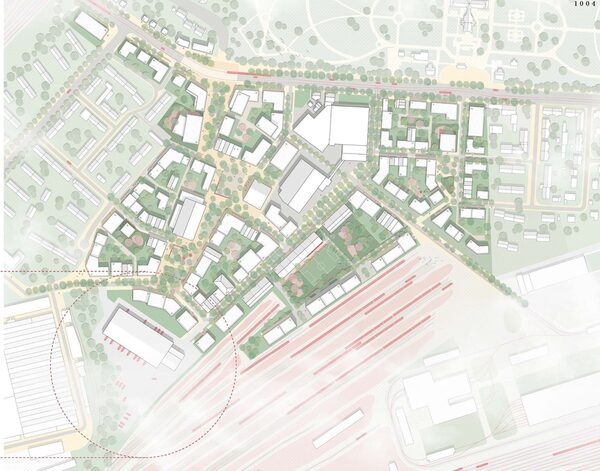 Lageplan urbanes Quartier am Hauptgüterbahnhof weitere Arbeit - Beitrag 1004 (Wird bei Klick vergrößert)