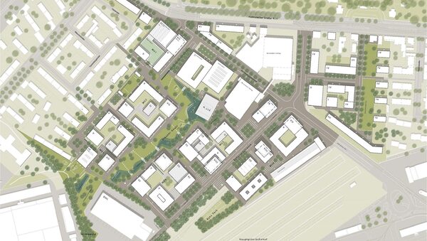 Lageplan urbanes Quartier am Hauptgüterbahnhof weitere Arbeit - Beitrag 1010 (Wird bei Klick vergrößert)