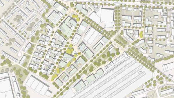 Lageplan urbanes Quartier am Hauptgüterbahnhof weitere Arbeit - Beitrag 1019 (Wird bei Klick vergrößert)