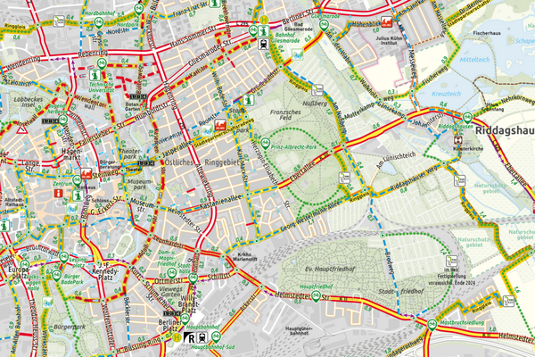 Ausschnitt aus dem Fahrradstadtplan, Ausgabe 2024 (Wird bei Klick vergrößert)