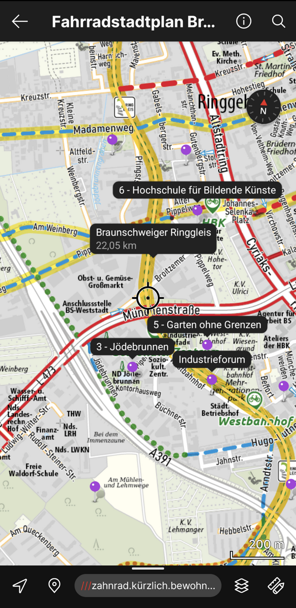 Fahrradstadtplan mit importierten Ebenen (Wird bei Klick vergrößert)