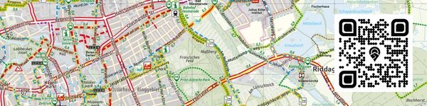 Ausschnitt aus dem Fahrrad-Stadtplan mit QR-Code (Wird bei Klick vergrößert)