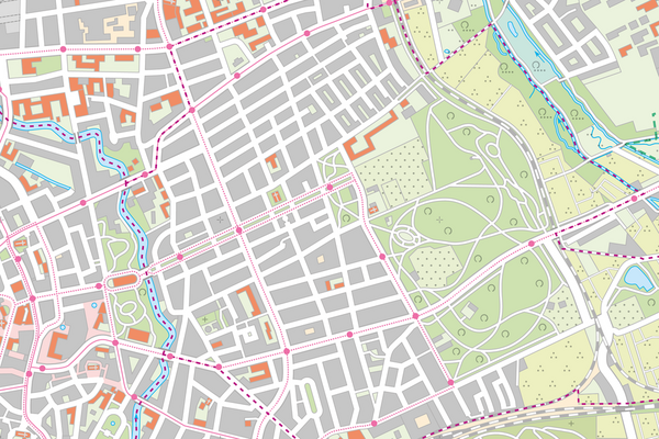 Ausschnitt aus dem Stadtplan - farbige Standardausgabe RBE3 (Wird bei Klick vergrößert)