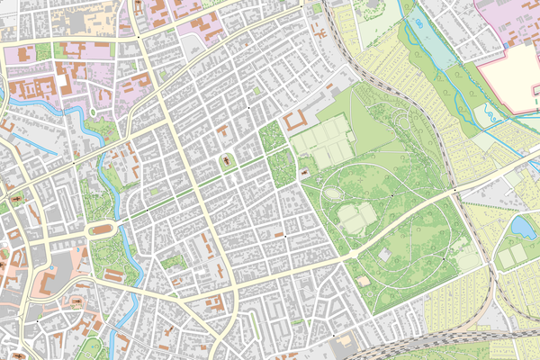 Ausschnitt aus dem Stadtplan - farbige Detailausgabe RBE3-plus (Wird bei Klick vergrößert)