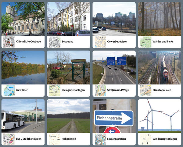 Inhalte des Stadtplans und ihre Darstellung in der Karte (Wird bei Klick vergrößert)