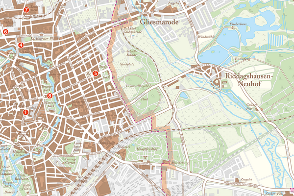 „Ein Stadtplan für ein ganzes Jahrhundert“- Synoptische Karte 1913-2013 (Wird bei Klick vergrößert)