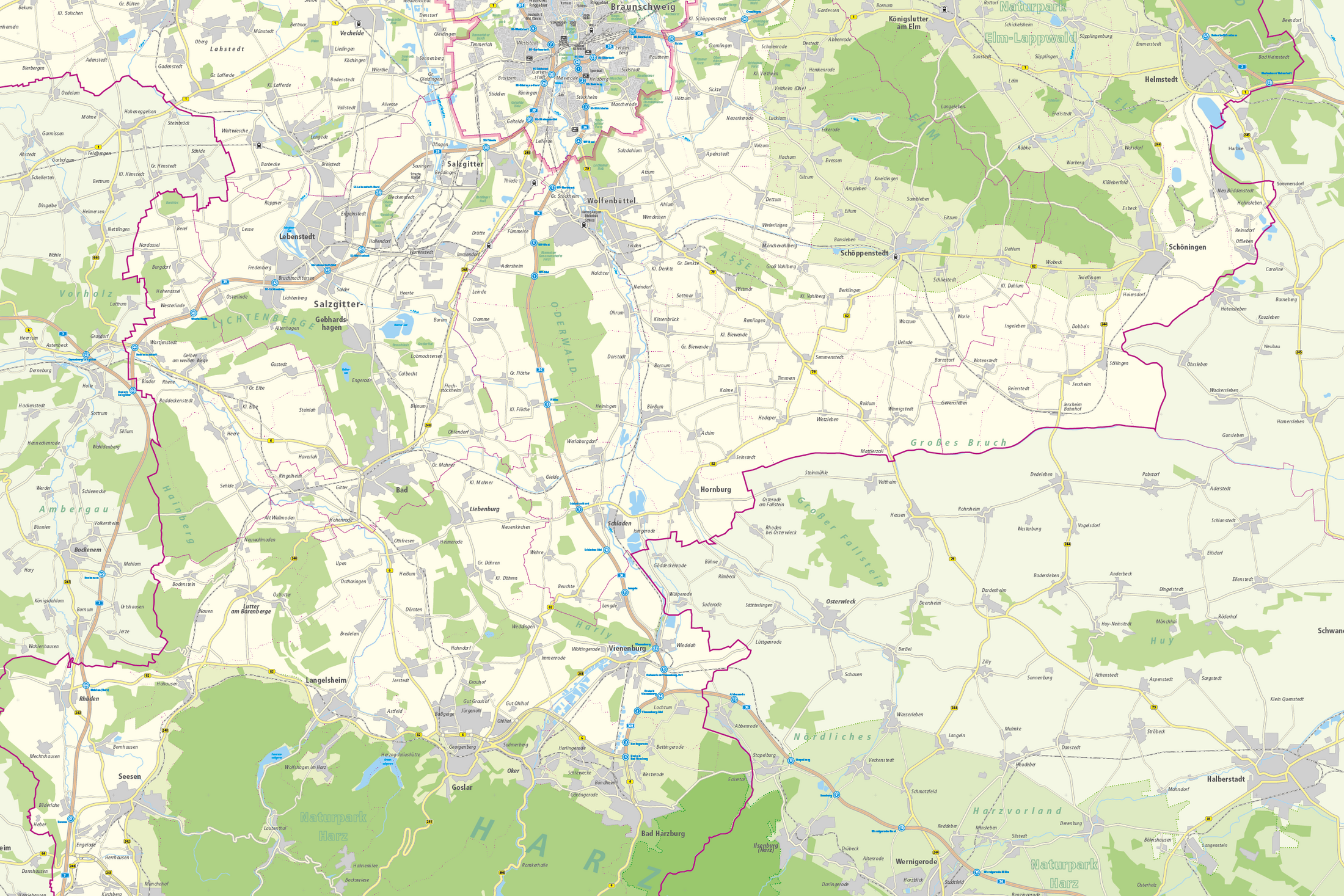 Regionalkarte 1:100.000. Gesamte Karte ist im Originalmaßstab 65 x 90 cm (Wird bei Klick vergrößert)