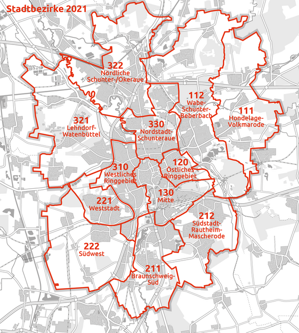 Karte der Stadtbezirke (Wird bei Klick vergrößert)