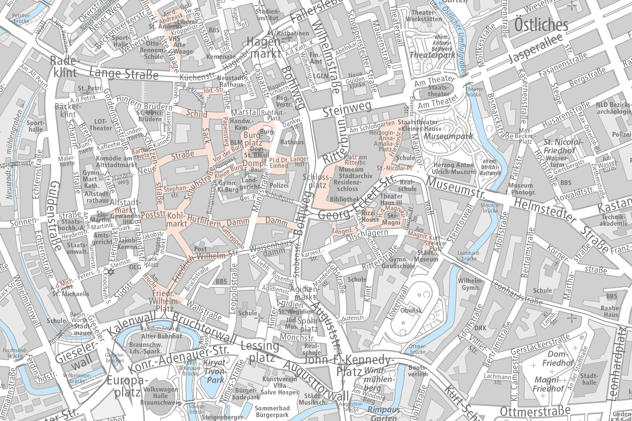 Innenstadtkarte 1 : 10.000 - mit generalisierter Gebäudedarstellung (Wird bei Klick vergrößert)