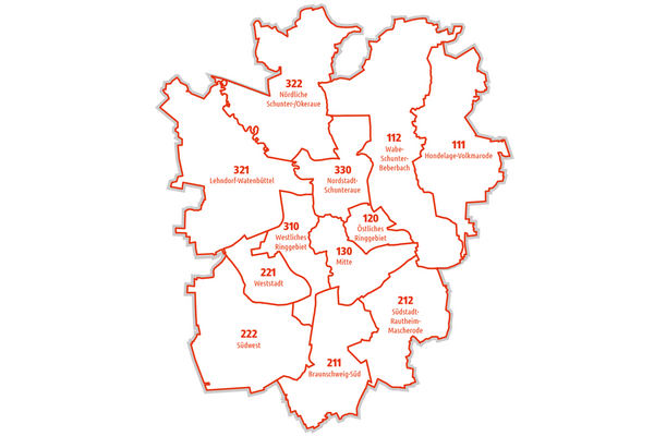 Grenzen der Stadtbezirke (Wird bei Klick vergrößert)