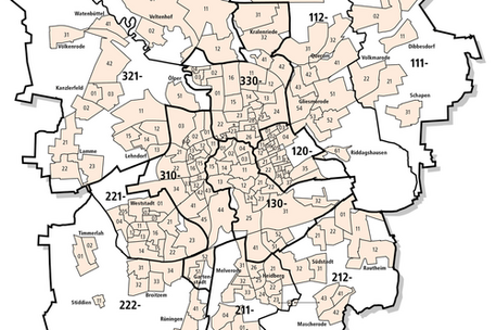 Einteilung der Wahlbezirke im Braunschweiger Stadtgebiet