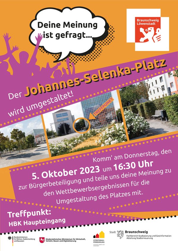 Plakat Bürgerbeteiligung Erneuerung Johannes-Selenka-Platz (Wird bei Klick vergrößert)