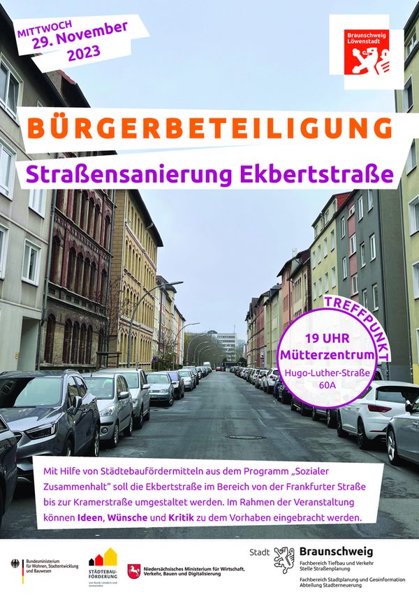 Plakat Bürgerbeteiligung Straßensanierung Ekbertstraße (Wird bei Klick vergrößert)