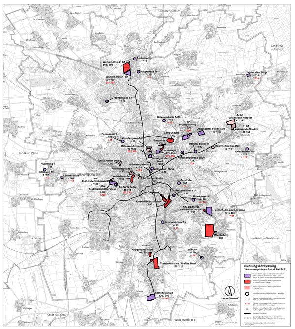 Siedlungsentwicklungskarte Wohnbaugebiete 2023 (Wird bei Klick vergrößert)