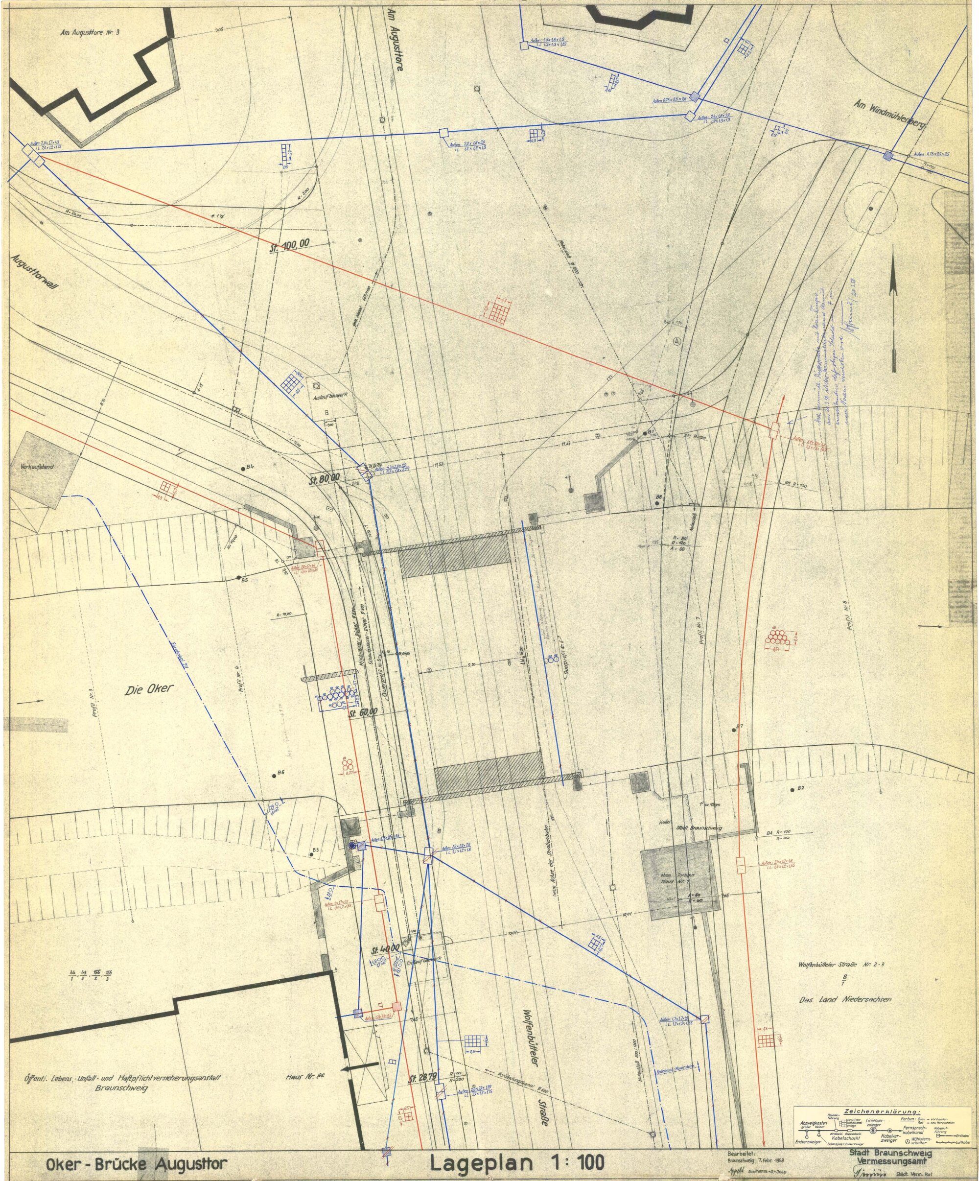 Augusttorbrücke, Lageplan für den Brückenneubau, 1958 (Wird bei Klick vergrößert)