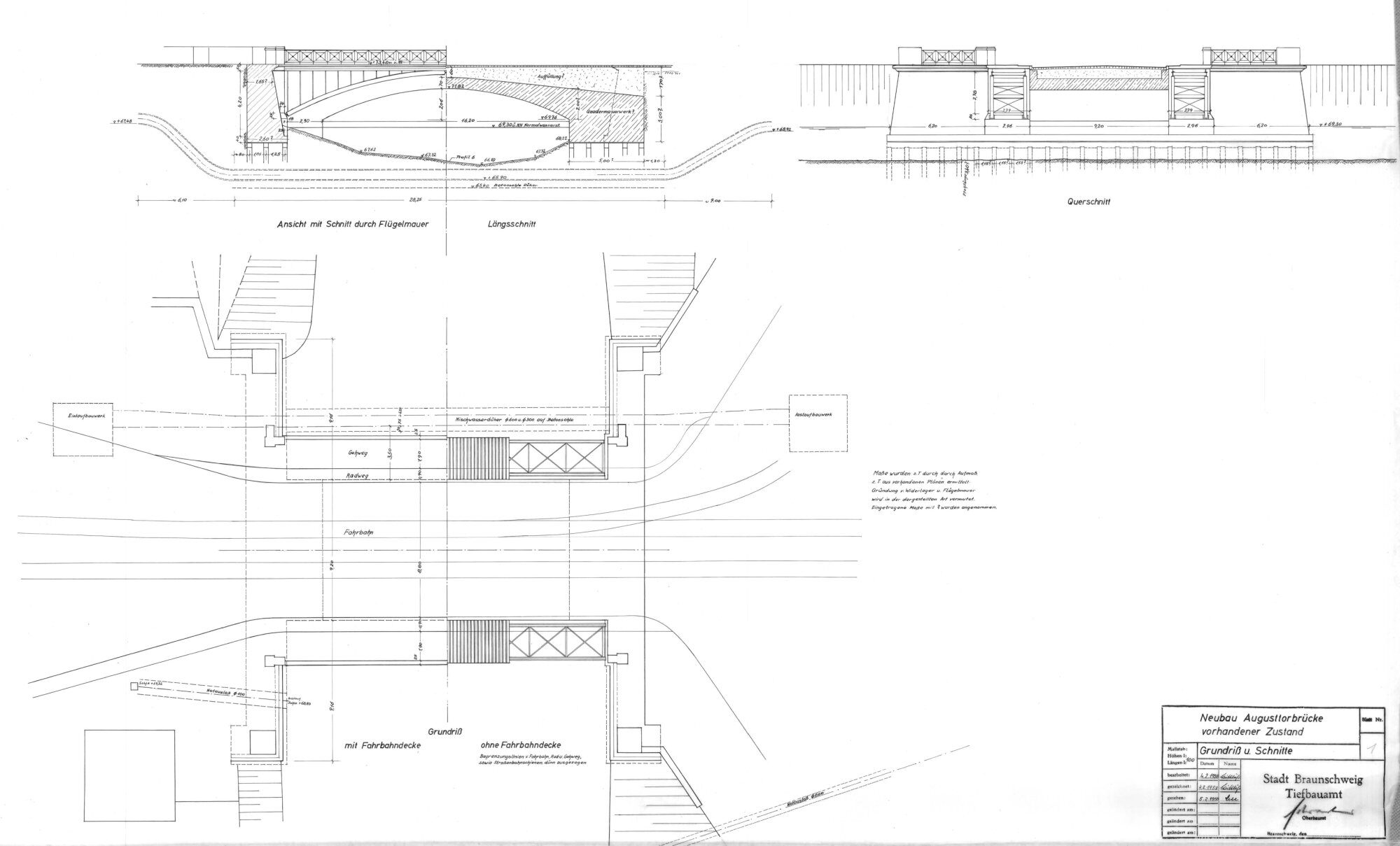 Augusttorbrücke, Bestandsplan vor dem Abbruch, 1958 (Wird bei Klick vergrößert)