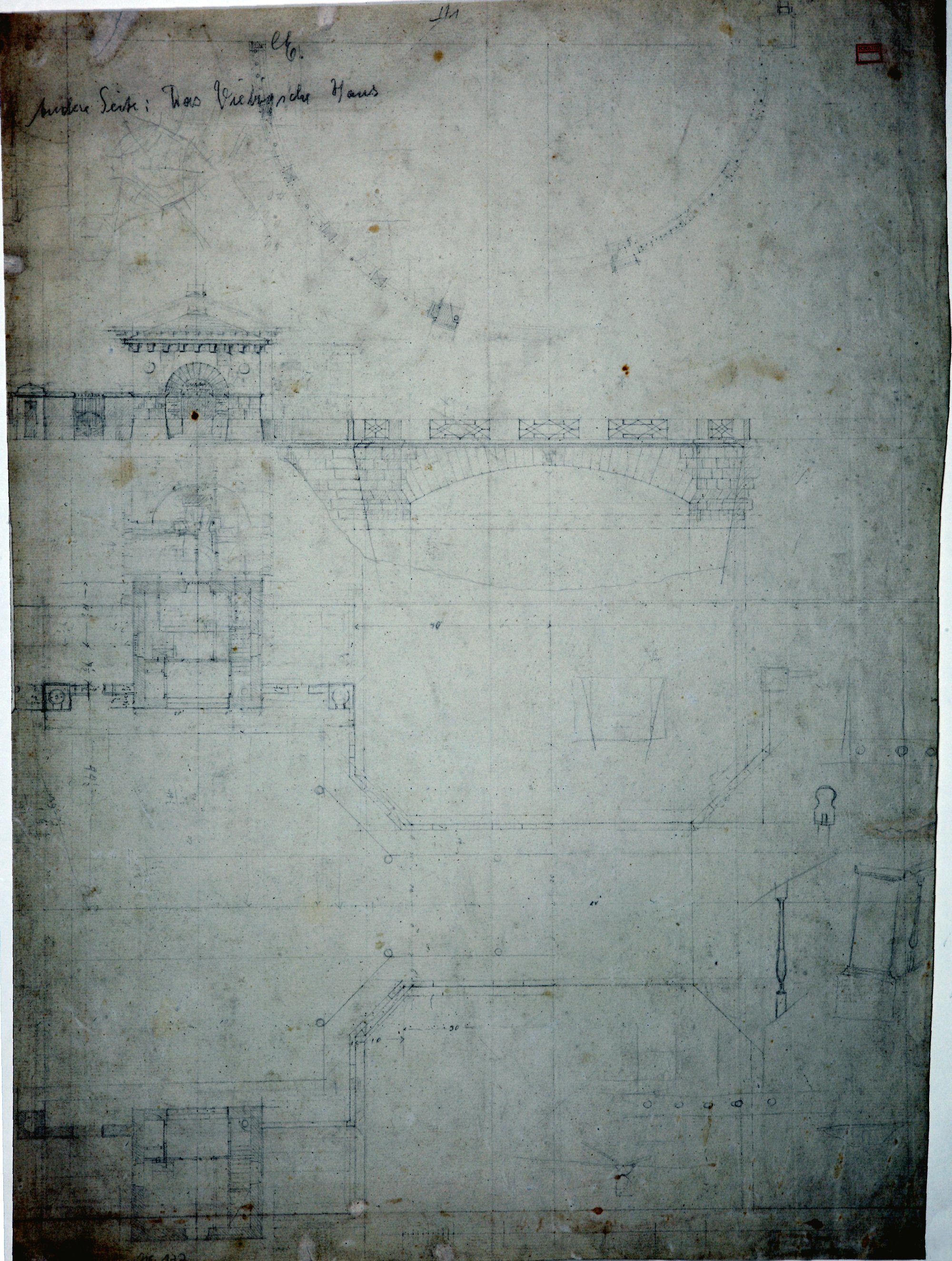 Augusttorbrücke,  Planzeichnung von Krahe, Grundriss und Ansicht, 1806