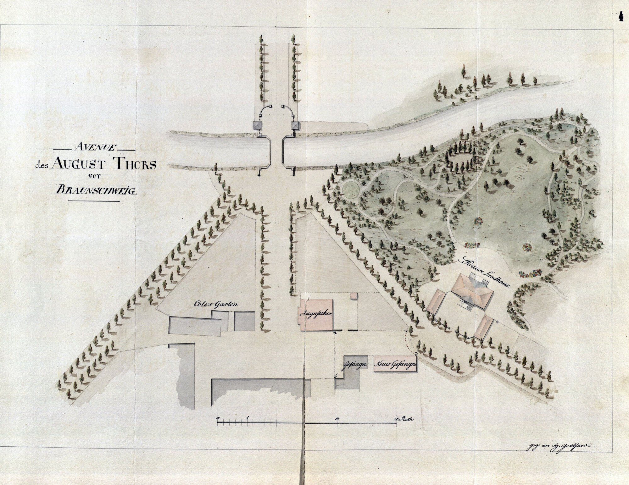 Augusttorbrücke, Grundriss Augusttor, um 1820 (Wird bei Klick vergrößert)