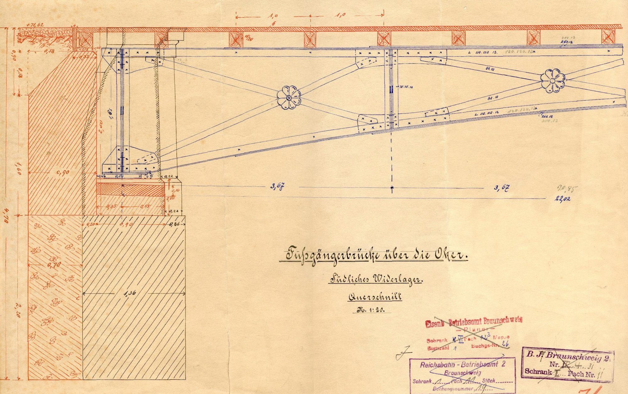 Bahnhofsbrücke, Detailzeichnung, um 1900 (Wird bei Klick vergrößert)