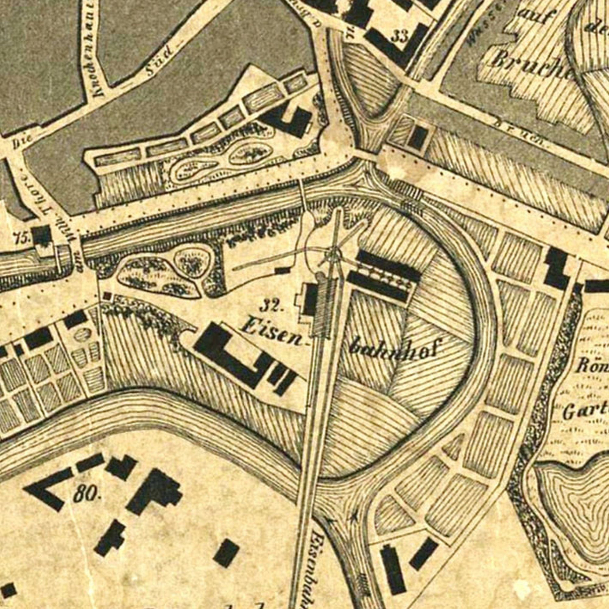Bahnhofsbrücke, Stadtplan, 1841 (Wird bei Klick vergrößert)