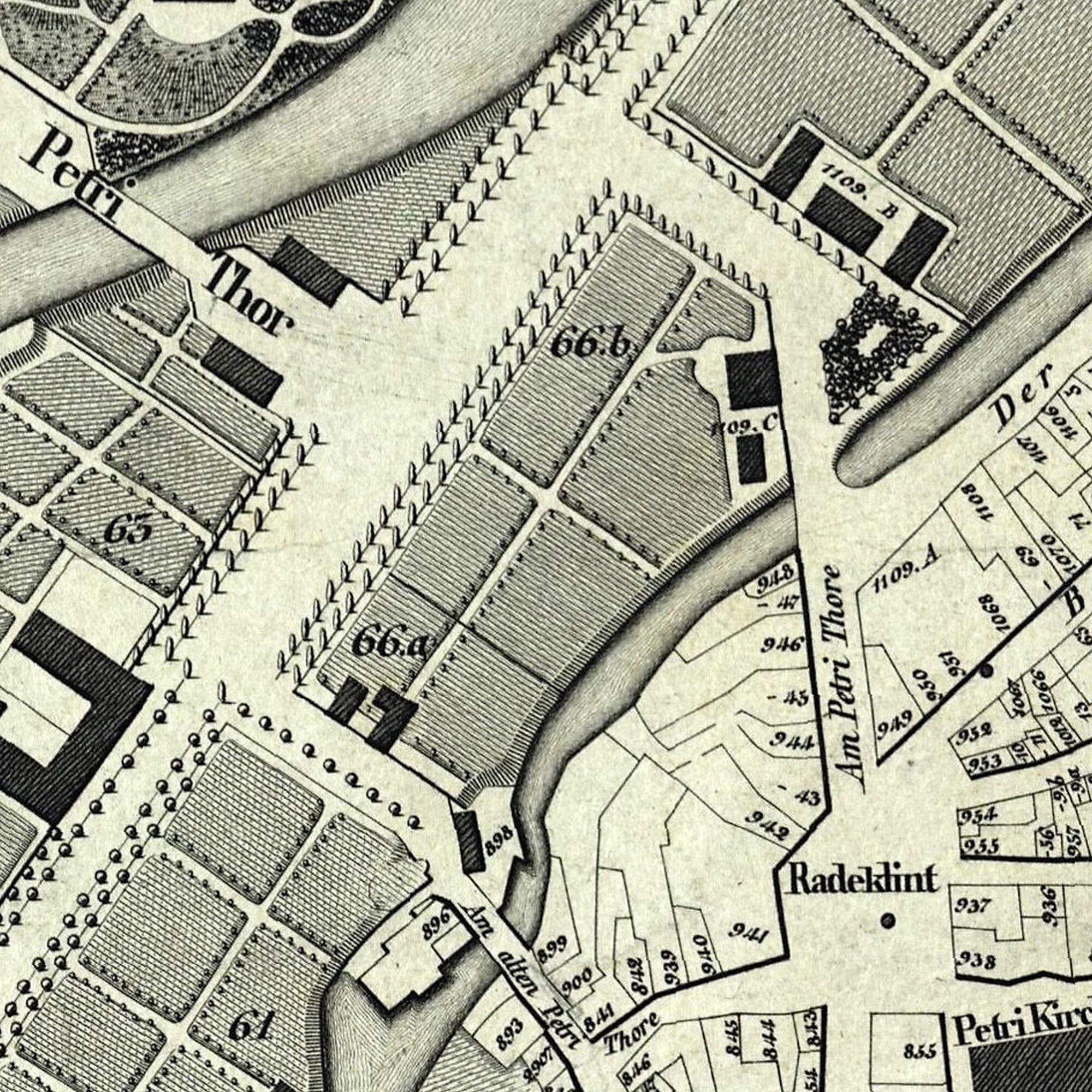 Brücke Neues Petritor, Stadtplan, 1826 (Wird bei Klick vergrößert)