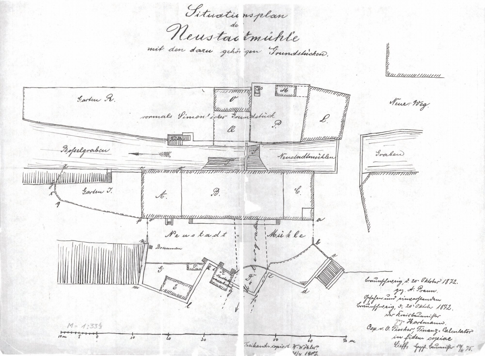 Brücke Neustadtmühle, Lageplan 1872 (Wird bei Klick vergrößert)