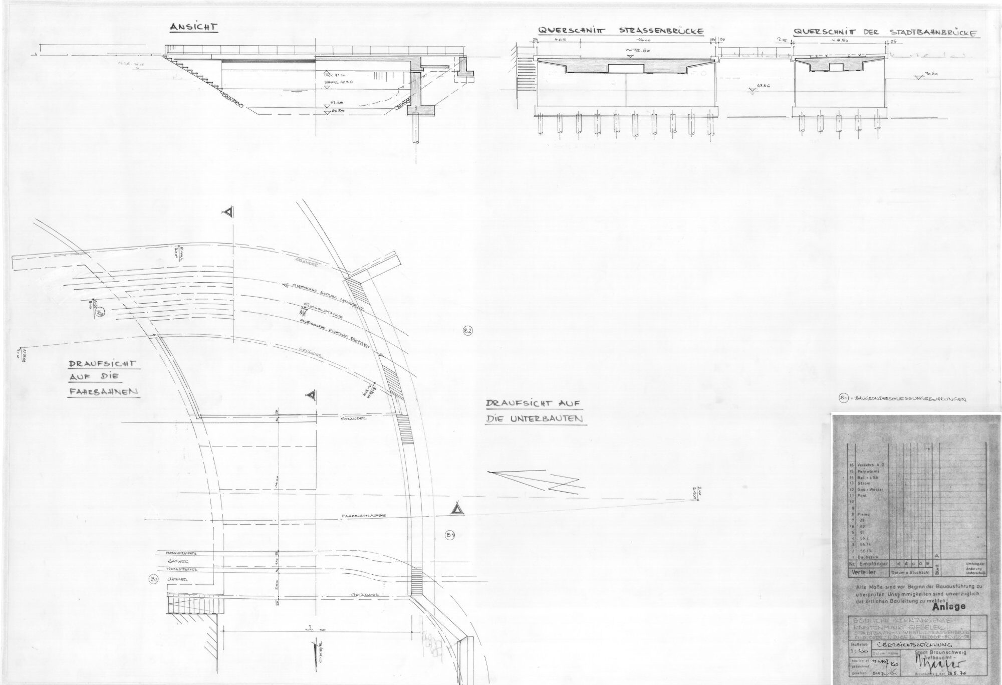 Gieselerbrücke, westliche Straßenbrücke, Ausführungsplan, 1976 (Wird bei Klick vergrößert)