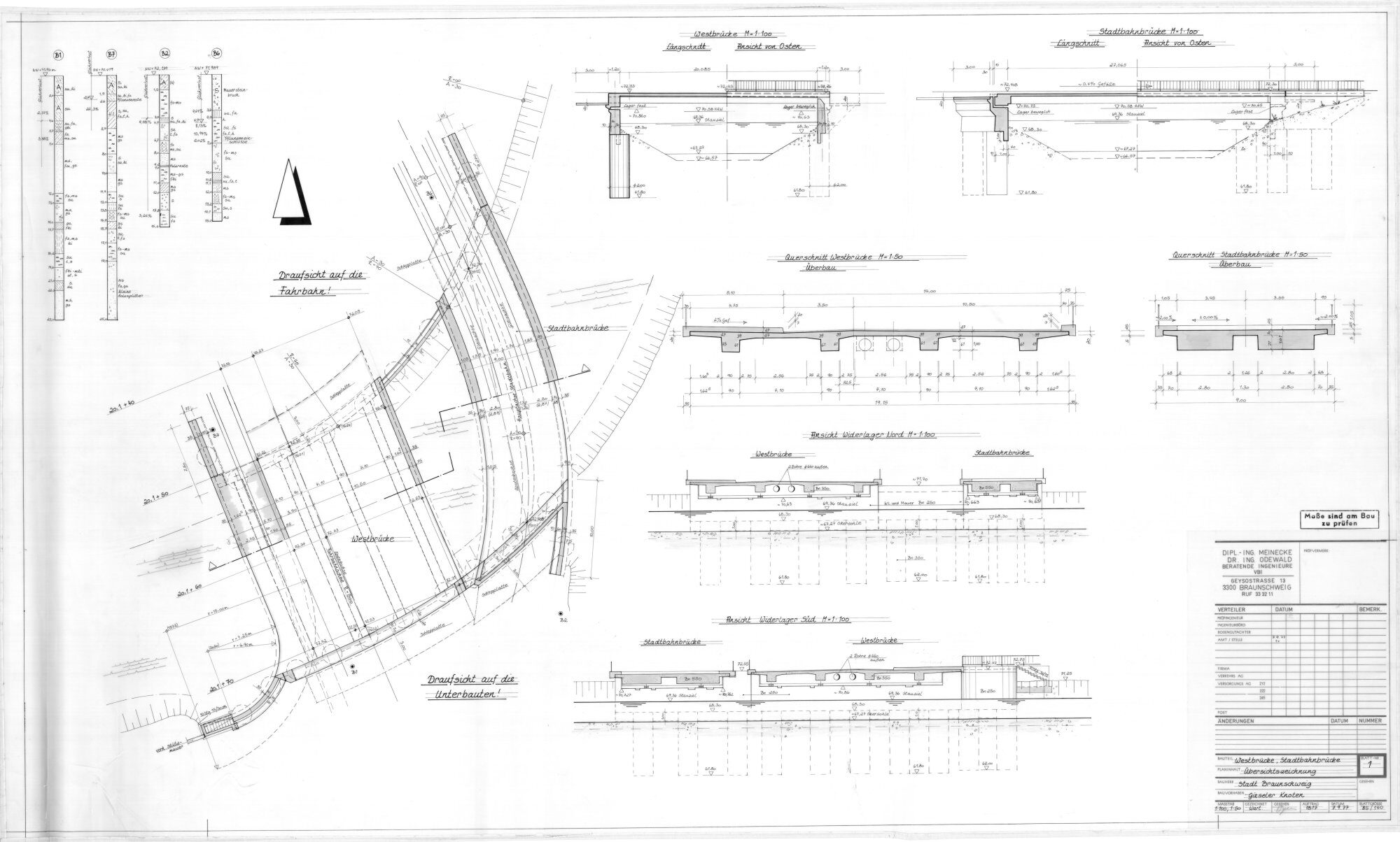 Gieselerbrücke, Straßenbahnbrücke, Ausführungsplan, 1977 (Wird bei Klick vergrößert)