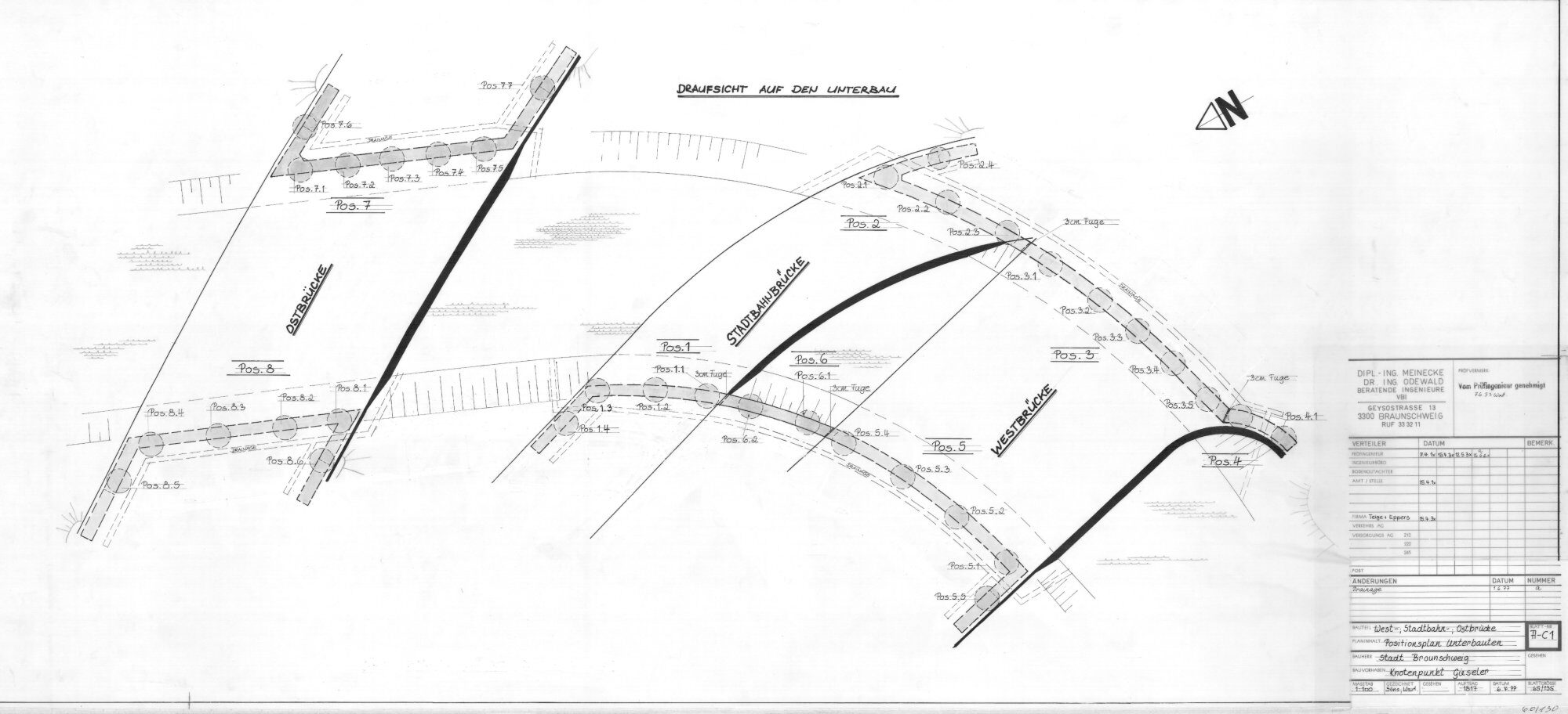 Gieselerbrücke, Bauplan für die Unterbauten, 1977 (Wird bei Klick vergrößert)