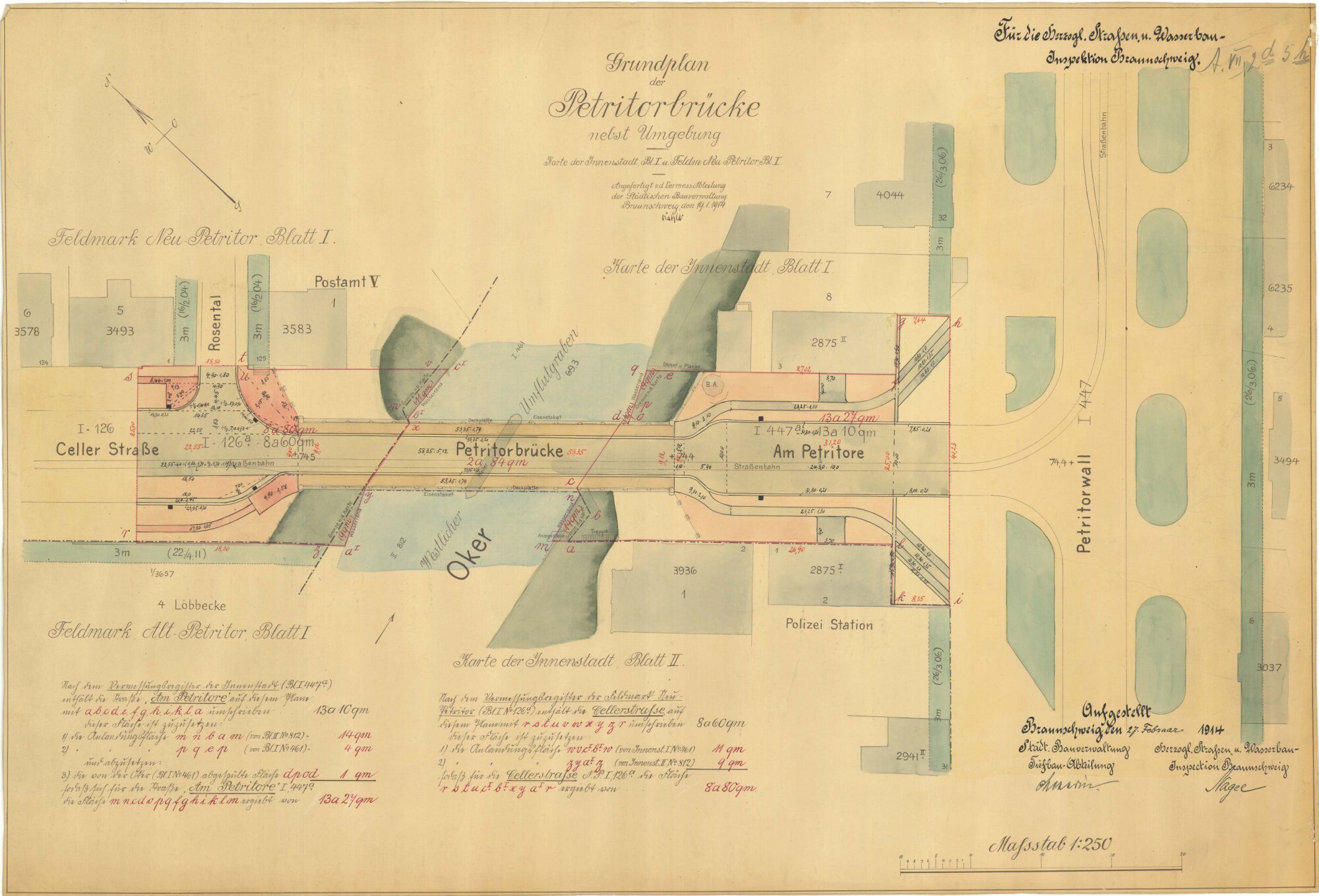 Petritorbrücke, Lageplan, 1914 (Wird bei Klick vergrößert)