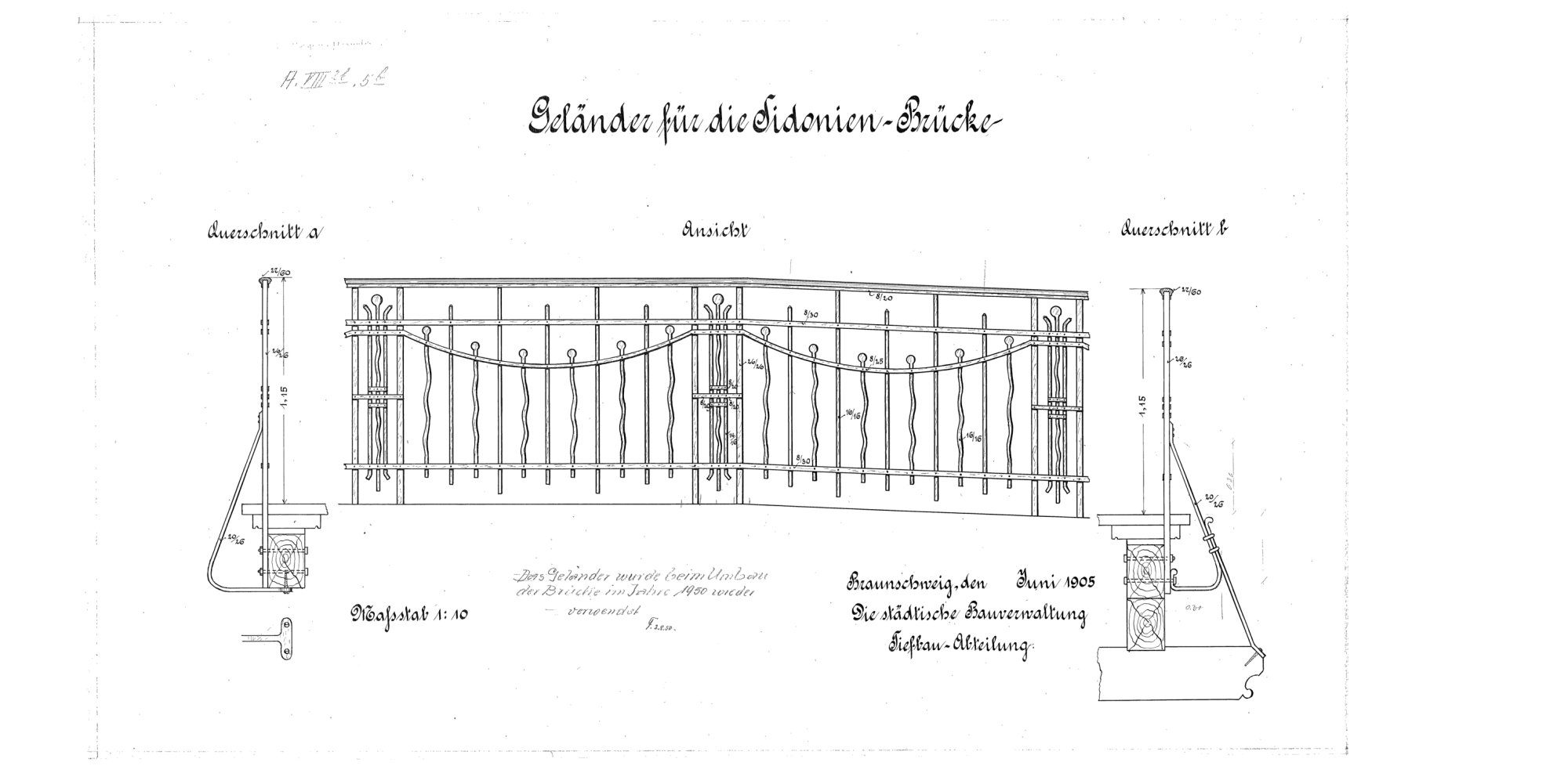 Sidonienbrücke, Geländerdetail, 1905