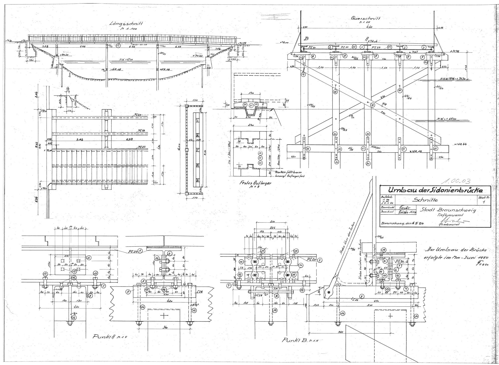 Sidonienbrücke, Umbau- und Sanierungsplan, 1950 (Wird bei Klick vergrößert)