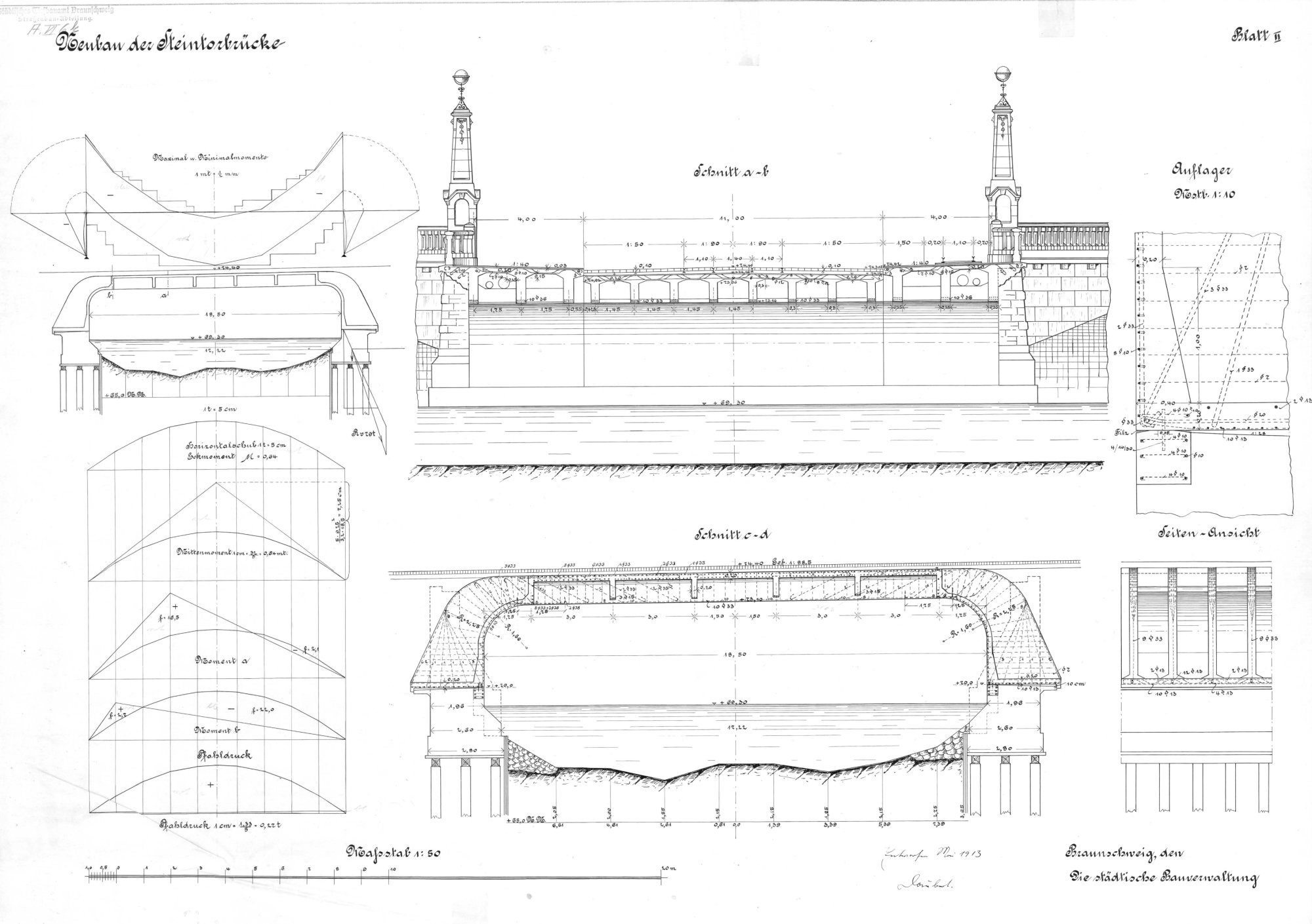 Steintorbrücke, Entwurfsplan, 1913, nicht ausgeführt