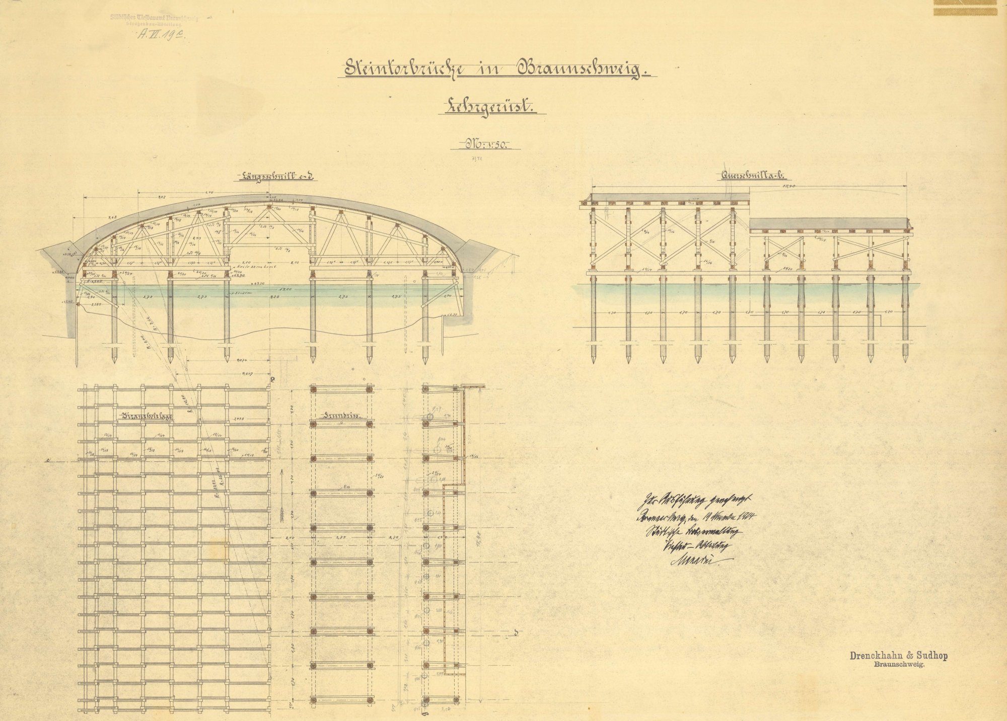 Steintorbrücke, Lehrgerüstplan, 1914 (Wird bei Klick vergrößert)