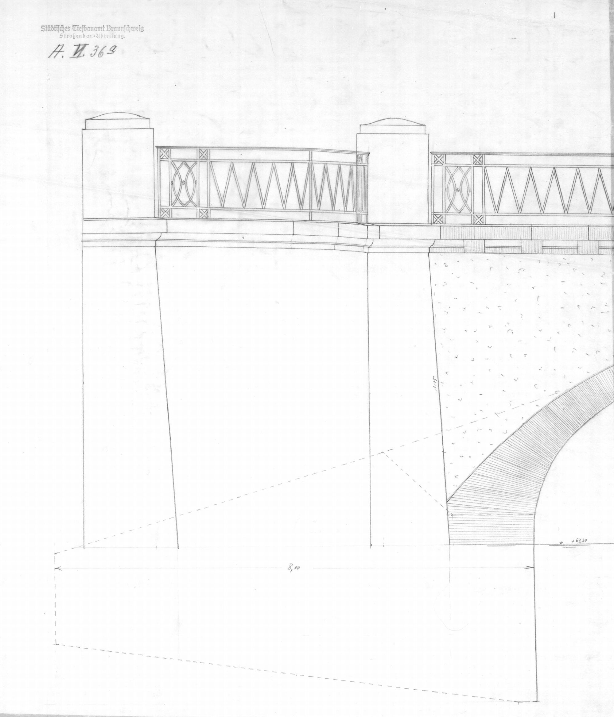 Steintorbrücke, Ansicht Brückenkopf, 1914 (Wird bei Klick vergrößert)